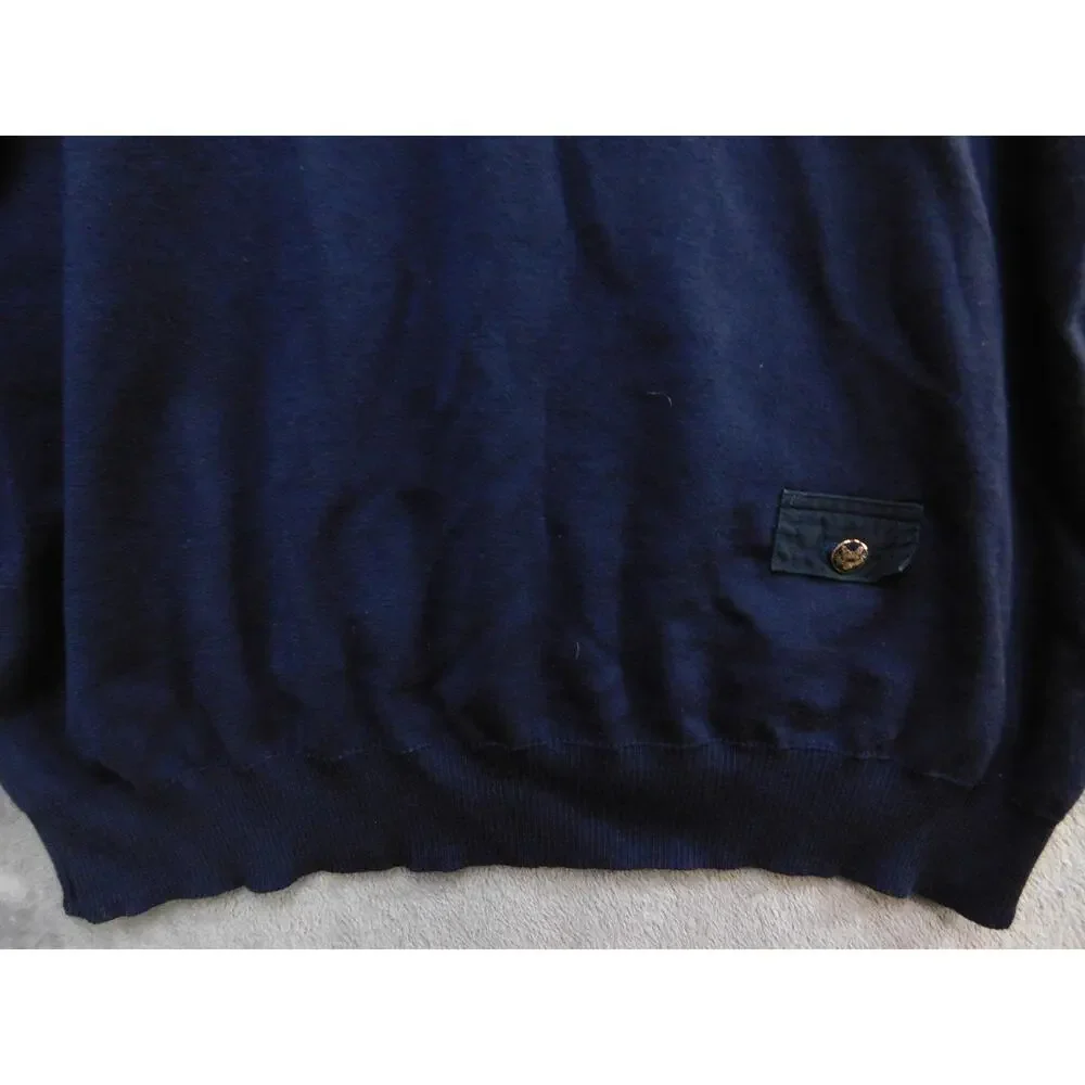 Woods & Irons Sweater Mens Large Navy Wool Elbow Patches Made in Italy Golf